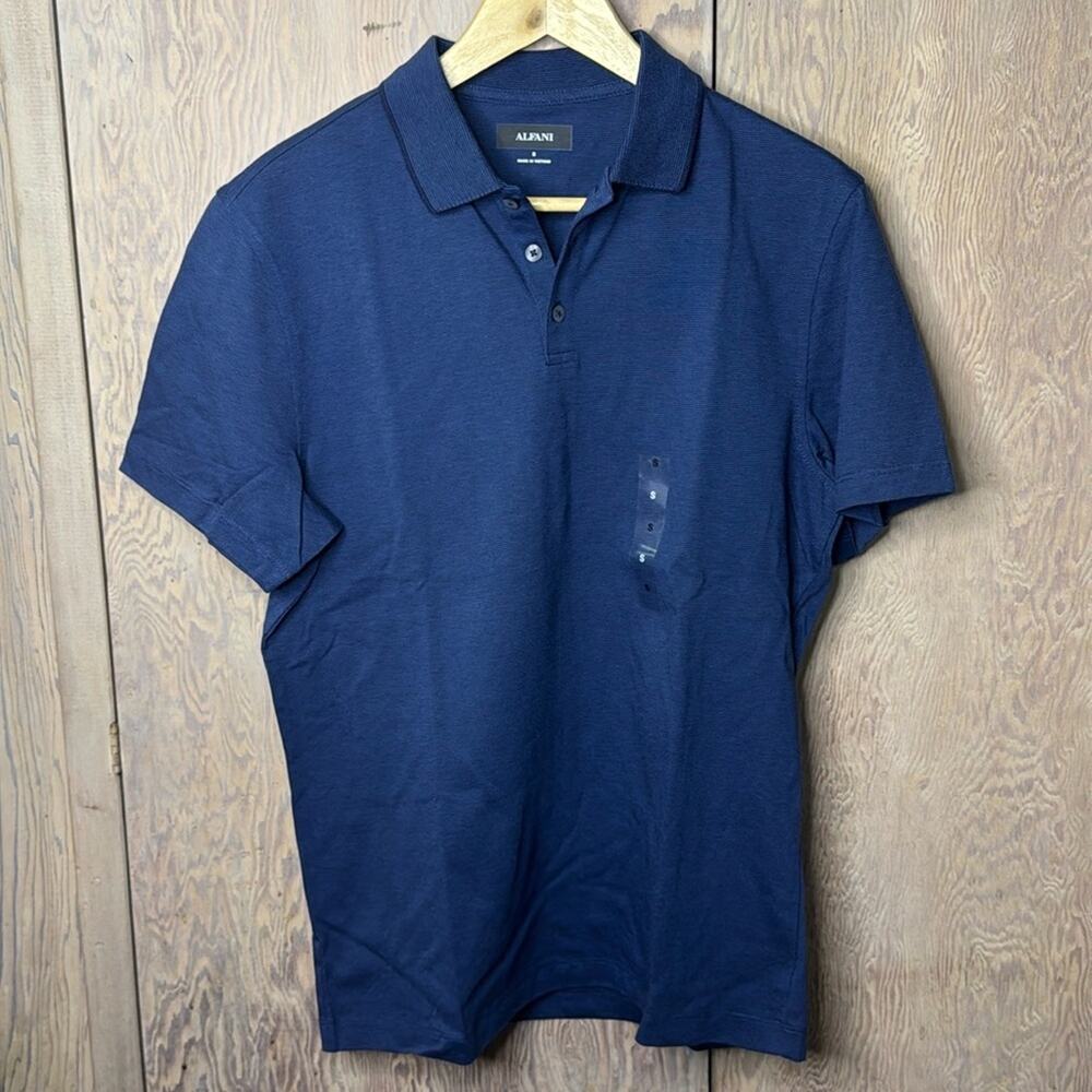 NWT Alfani Promo Polo Blue Jeans Blue Polo Shirt Size Small